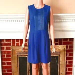 Madewell Blue Pintuck Sheath Dress 10 Sleeveless Pleated Front with Side Pockets